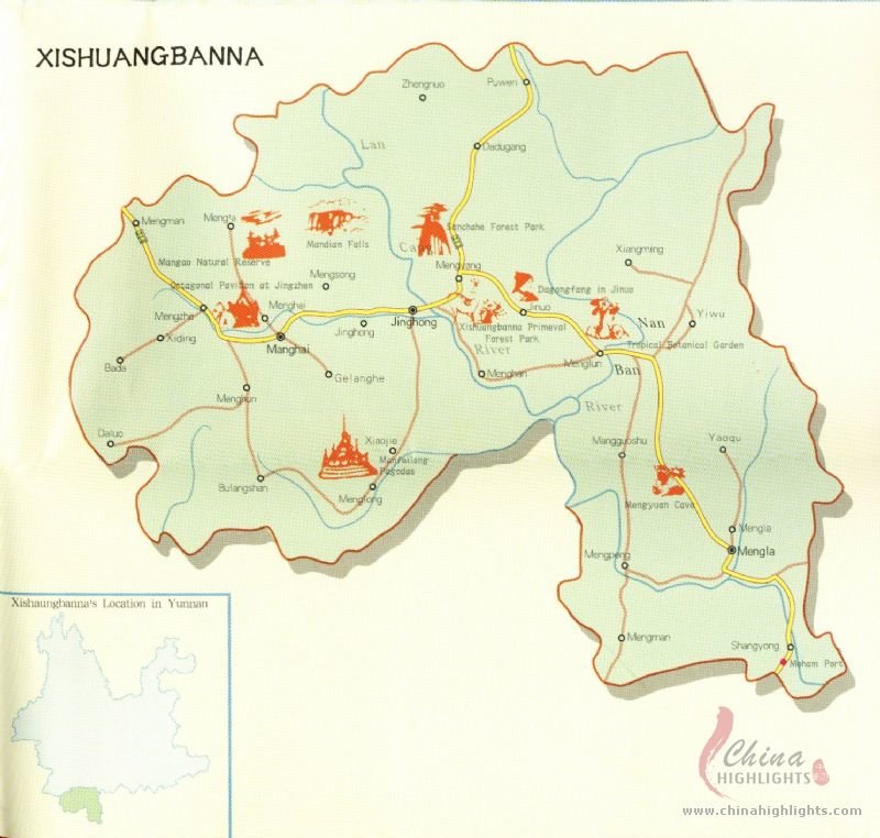 Xishuangbanna Area Map Xishuangbanna Area Map